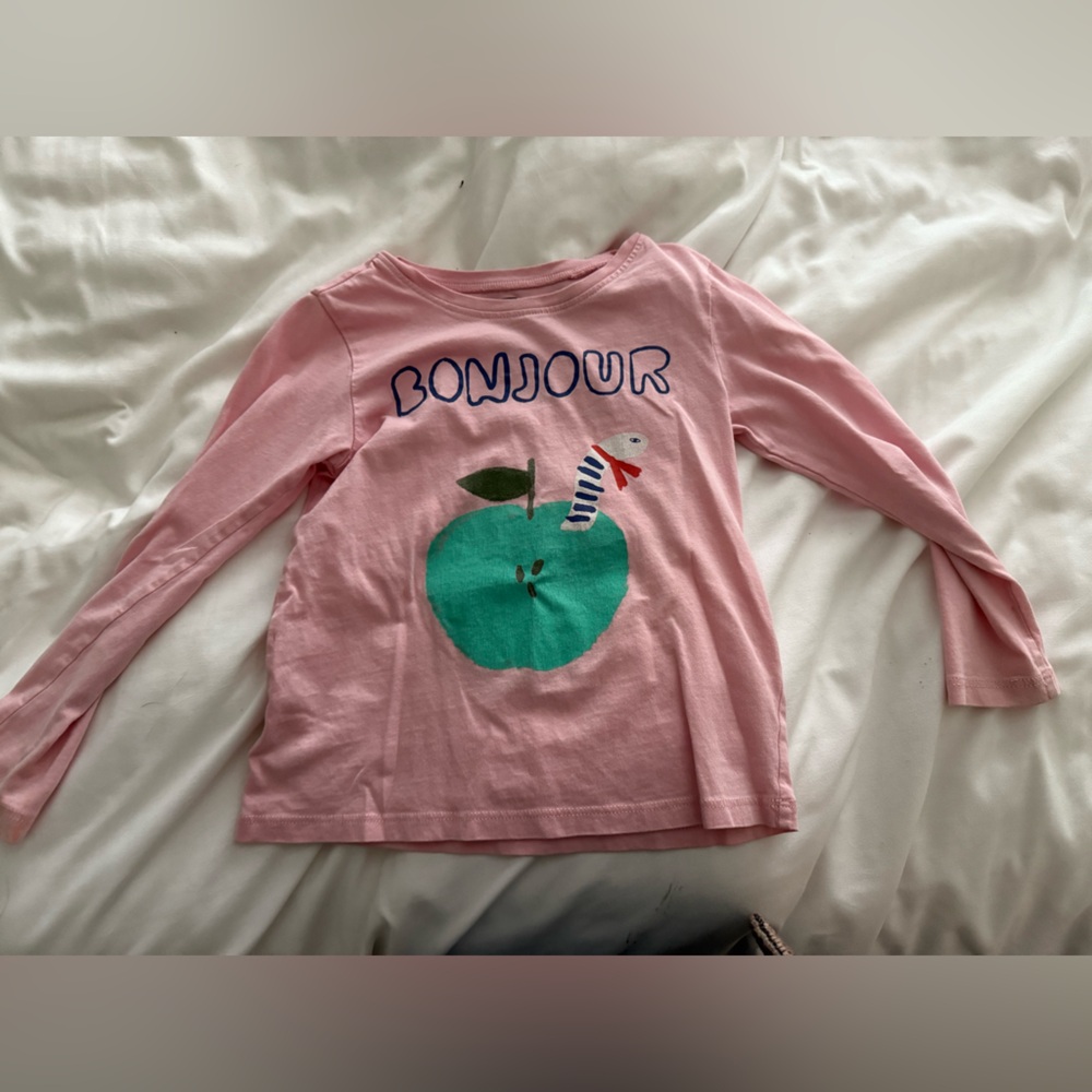 Tea Collection Bonjour Au Revoir Pink Kids graphic Shirt Sz 4